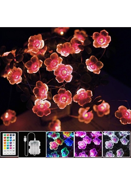 Çok Renkli Çiçek Işıkları Kiraz Çiçeği Dize Işıkları Pille Çalışan ve USB ile Çalışan, 13FT 40 Uzaktan Kumandalı Zamanlayıcılı LED Peri Işıkları Kreş Kız Yatak Odası Için (Yurt Dışından)