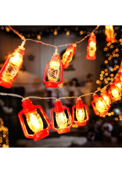 20 LED Kırmızı Fener Dize Işıkları Mini Gazyağı Lambası Kapalı Açık Veranda Bahçe Tatil Evi Ramazan Düğün Parti Noel Ağacı Yeni Yıl Süslemeleri (Sıcak Beyaz Işık) (Yurt Dışından)