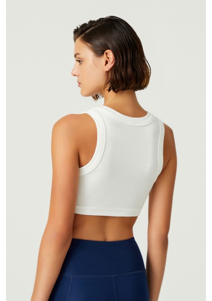 Los Ojos x Melodi Ekru Pamuklu Kalın Askılı Crop Top Tank