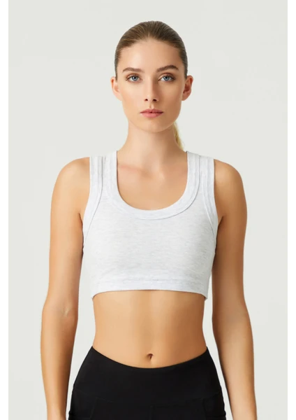 Los Ojos x Melodi Gri Pamuklu Kalın Askılı Crop Top Tank