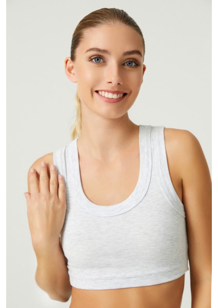 Los Ojos x Melodi Gri Pamuklu Kalın Askılı Crop Top Tank