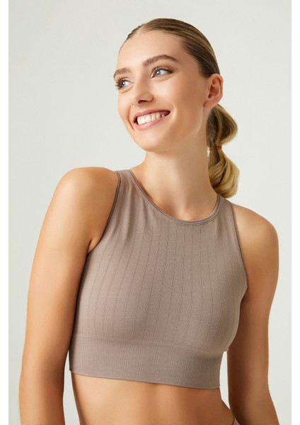 x Melodi Bronz Halter Yaka Seamless Spor Sütyeni High Neck