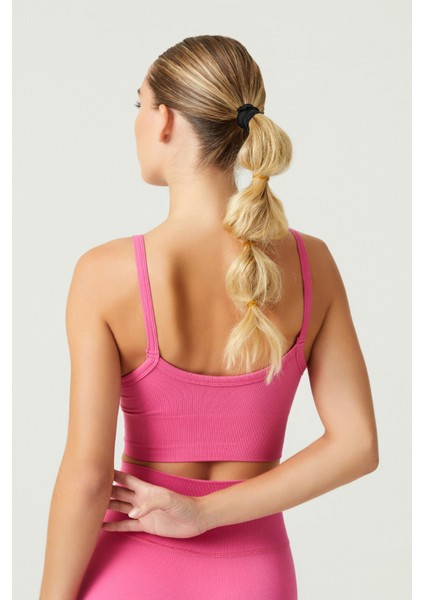 Los Ojos x Melodi Pembe Fitilli Seamless Spor Sütyeni Ribbed Bra Tank2