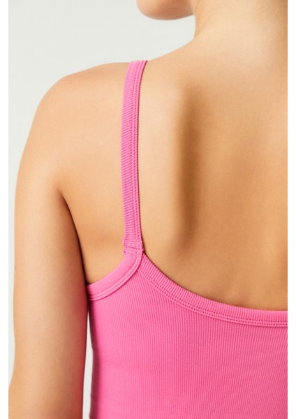 Los Ojos x Melodi Pembe Fitilli Seamless Spor Sütyeni Ribbed Bra Tank2