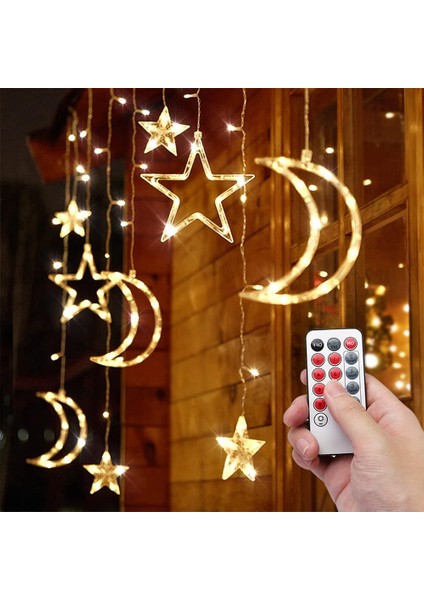 120 LED Perde Işıkları, 11.5ft Ay Yıldızlı Pencere Peri Dize Işıkları, Kapalı Çocuk Yatak Odası, Veranda, Ön Sundurma, Kamp, Misafir Odası Dekorasyonu Için USB ve Pille Ç (Yurt Dışından)
