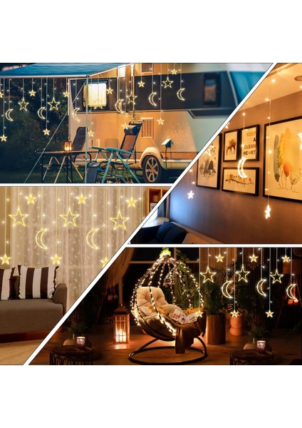 120 LED Perde Işıkları, 11.5ft Ay Yıldızlı Pencere Peri Dize Işıkları, Kapalı Çocuk Yatak Odası, Veranda, Ön Sundurma, Kamp, Misafir Odası Dekorasyonu Için USB ve Pille Ç (Yurt Dışından)