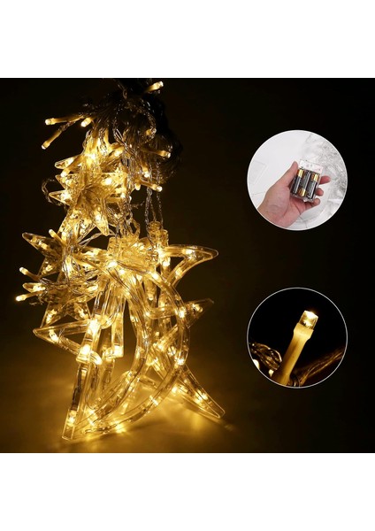 120 LED Perde Işıkları, 11.5ft Ay Yıldızlı Pencere Peri Dize Işıkları, Kapalı Çocuk Yatak Odası, Veranda, Ön Sundurma, Kamp, Misafir Odası Dekorasyonu Için USB ve Pille Ç (Yurt Dışından)