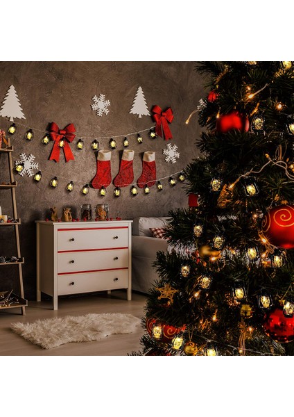 20 LED Siyah Fener Dize Işıkları Mini Gazyağı Lambası Kapalı Açık Veranda Bahçe Tatil Evi Ramazan Düğün Parti Noel Ağacı Yeni Yıl Süslemeleri (Sıcak Beyaz Işık) (Yurt Dışından) modelleri
