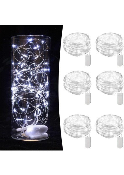 6 Paket Peri Işıkları Pille Çalışan Dize Işıklar 7ft 20 LED Mason Kavanoz Işıkları Su Geçirmez Gümüş Tel Işık Ateşböcekleri Dıy Parti Düğün Noel Sevgililer Günü Dekorasyo (Yurt Dışından)