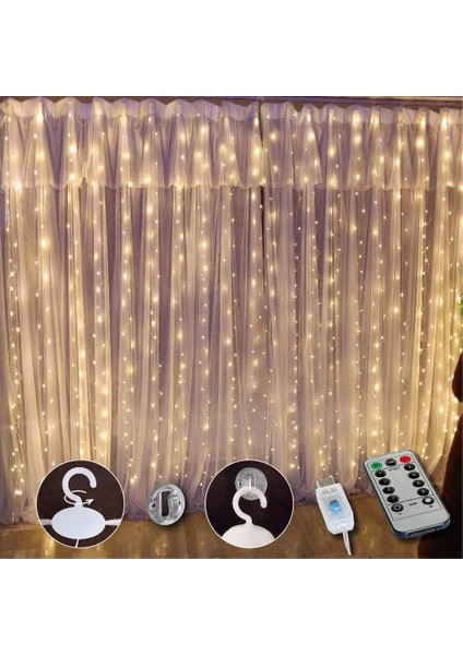 Yatak Odası Için Beyaz Perde Işığı, 300 LED 9.8ft x 9.8ft Perde Dize Işığı, 16 Kancalı, 8 Model Uzaktan Kumanda, Düğün Partisi Için Usb'li Pencere Peri Işığı Ev Bahçe Kap (Yurt Dışından)
