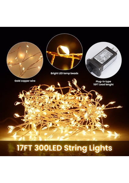 Peri Işıkları Takın, 300 LED Dize Işıklar 8 Aydınlatma Modu Uzaktan Kumandalı Peri Işıkları 17 Feet Dize Işıklar Çelenk Için Yatak Odası Bahçe Partisi Pencere Düğün Noel (Yurt Dışından) indirimleri