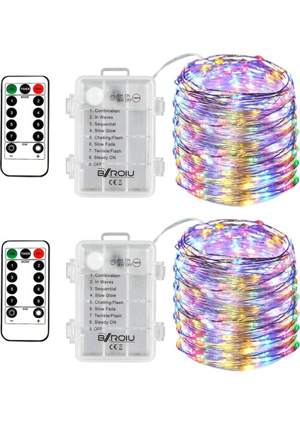 2 x Peri Işıkları Pille Çalışan, Gümüş Tel Zincirler 8 Mod 5m 50 LED Zamanlayıcı Dize Işıklar Yatak Odası Için Uzaktan Kumandalı Noel Partisi Düğün Dekorasyonu (Çok Renkl (Yurt Dışından)