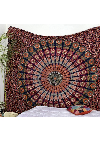 Hippi Bohem Psychedelic Altın Mavi Tavuskuşu Mandala Duvar Asılı Yatak Goblen (Altın Kırmızı Yeşil, Boyut: 59,1" x 78,7") (Yurt Dışından) fiyatları