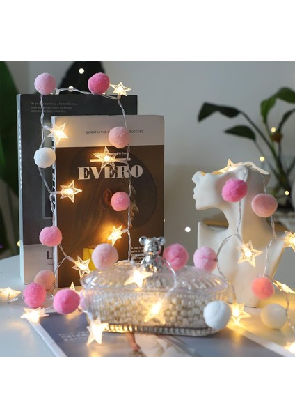 Iç Mekan Dize Işıkları 6.56 Feet Pom Poms Peri Işıkları 20 LED Pille Çalışan Dize Yıldız Işıkları Sıcak Beyaz Sevimli Işıklar Ev Yatak Odası Çocuk Tiyatrosu Tatil Için Re (Yurt Dışından)