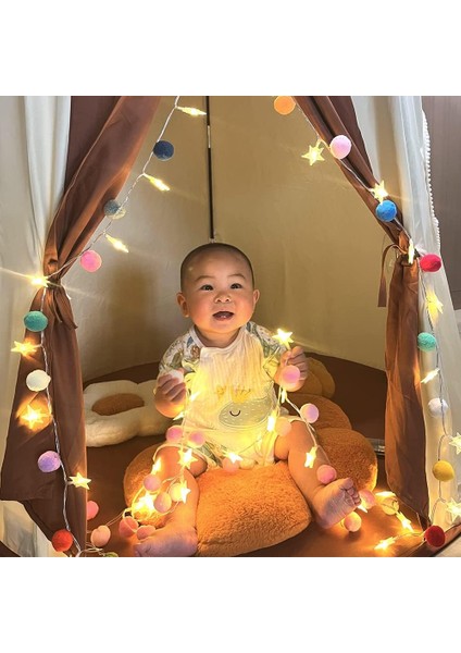 Iç Mekan Dize Işıkları 6.56 Feet Pom Poms Peri Işıkları 20 LED Pille Çalışan Dize Yıldız Işıkları Sıcak Beyaz Sevimli Işıklar Ev Yatak Odası Çocuk Tiyatrosu Tatil Için Re (Yurt Dışından)
