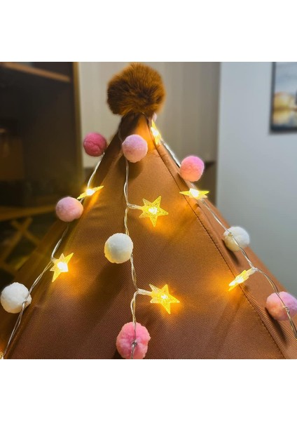 Iç Mekan Dize Işıkları 6.56 Feet Pom Poms Peri Işıkları 20 LED Pille Çalışan Dize Yıldız Işıkları Sıcak Beyaz Sevimli Işıklar Ev Yatak Odası Çocuk Tiyatrosu Tatil Için Re (Yurt Dışından)