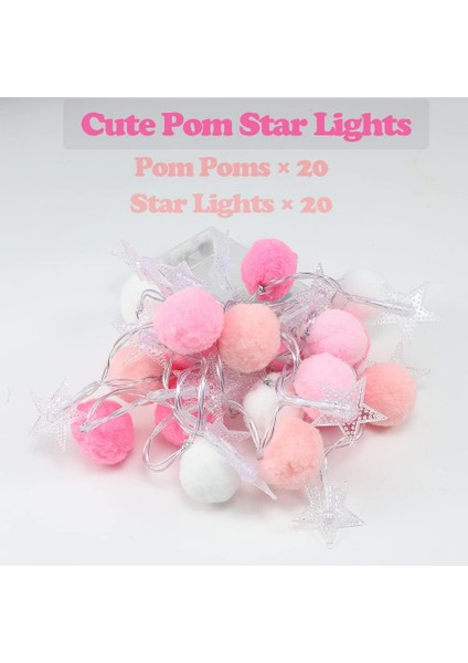 Iç Mekan Dize Işıkları 6.56 Feet Pom Poms Peri Işıkları 20 LED Pille Çalışan Dize Yıldız Işıkları Sıcak Beyaz Sevimli Işıklar Ev Yatak Odası Çocuk Tiyatrosu Tatil Için Re (Yurt Dışından)