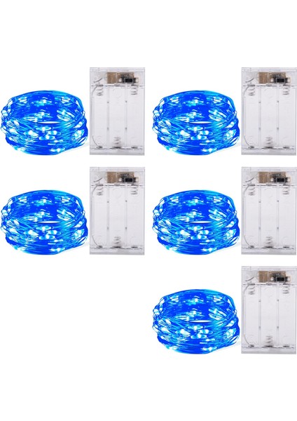 Peri Işıkları Pille Çalışan, 5 Paket 7 Ft 20 Zamanlayıcılı LED Dize Işıklar, Su Geçirmez Gümüş Tel Yatak Odası Için Peri Işıkları Noel Ev Partisi Düğün Süslemeleri, Mavi (Yurt Dışından)