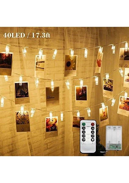 17,3 Ft 40 LED Fotoğraf Klipleri Dize Işıklar Pille Çalışan ve Uzaktan Kumandalı Peri Dize Işıklar, Resim, Kart, Sanat Eseri, Sıcak Beyaz Asmak Için Klipsli (Yurt Dışından)