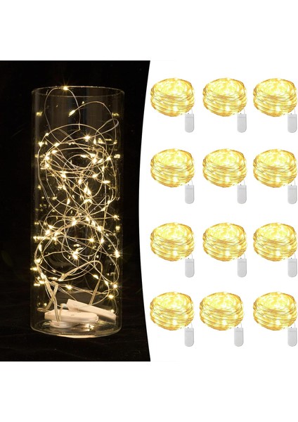 12 Paket Peri Işıklar Pille Çalışan Dize Işıklar 7ft 20 LED Mason Kavanoz Işıkları Su Geçirmez Gümüş Tel Işık Ateşböcekleri Dıy Parti Düğün Noel Sevgililer Günü Dekorasyo (Yurt Dışından)