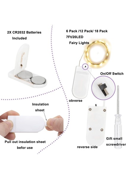 12 Paket Peri Işıklar Pille Çalışan Dize Işıklar 7ft 20 LED Mason Kavanoz Işıkları Su Geçirmez Gümüş Tel Işık Ateşböcekleri Dıy Parti Düğün Noel Sevgililer Günü Dekorasyo (Yurt Dışından) fiyatları