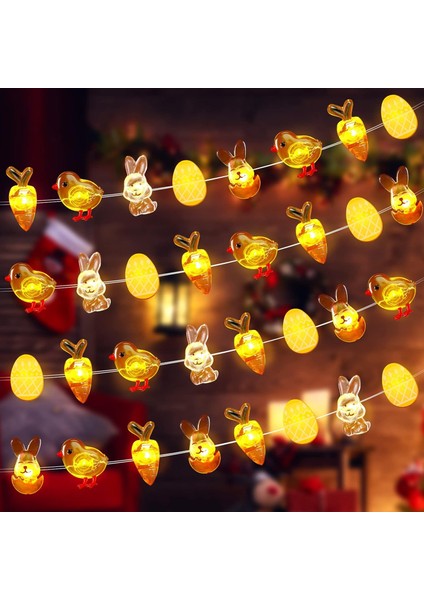 Adet Paskalya Süslemeleri Dize Işıklar 10 Ft 30 LED Paskalya Yumurtaları Civciv Peri Işıkları Tavşan Havuç Süslemeleri Işıklar Pille Çalışan Bahar Dekoru Ev Iç Mekan Dış (Yurt Dışından)