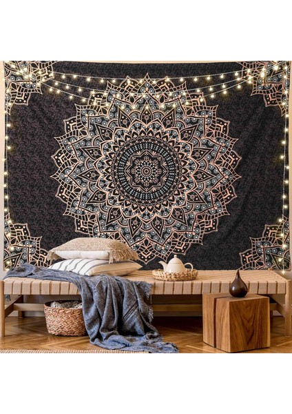 Siyah Mandala Goblen Duvar Asılı Psychedelic Duvar Goblen Estetik Hint Hippi Duvar Dekoru Bohem Duvar Sanatı Boho Ev Dekorasyonu Yatak Odası, Oturma Odası, Yurt - 59"x 79" (Yurt Dışından)