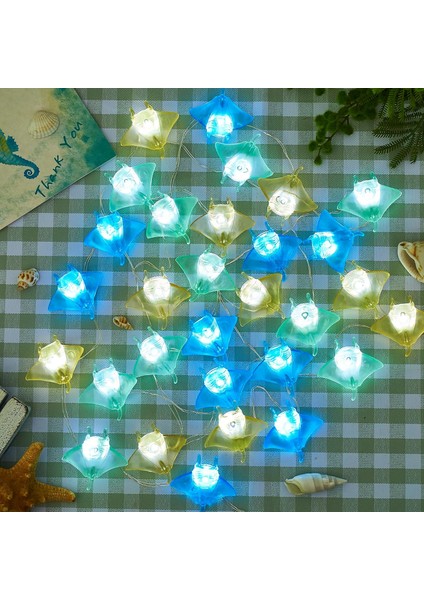 Deniz Yaşamı Dekor Okyanus Balığı Manta Ray Dize Işıklar Kapalı Açık Hava Deniz Teması Okyanus Plaj Dekoratif Işıklar Sevimli Deniz Yaşamı Peri Işıkları 30LED 10FT Yatak (Yurt Dışından)