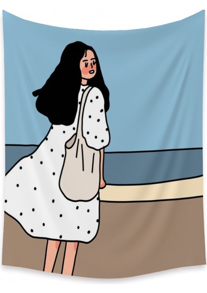 Kız Çift Küçük Taze Goblen Estetik Sanat Ev Arka Plan Kumaş Dekorasyon Hediye Havuz Goblen Oturma Odası Yatak Odası Dekorasyonu (LY006, 71 x 91 Inç) (Yurt Dışından)