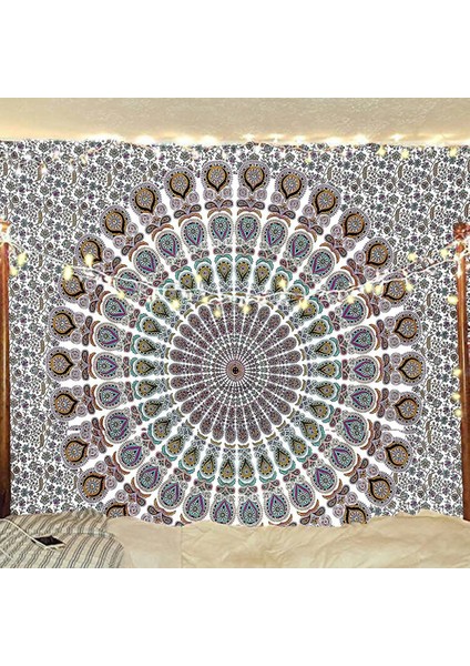 Hippi Bohem Psychedelic Altın Mavi Tavuskuşu Mandala Duvar Asılı Yatak Goblen (Çiçek Altın, Boyut: 70,9" x 90,6") (Yurt Dışından)