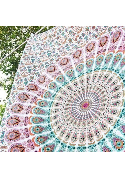 Hippi Bohem Psychedelic Altın Mavi Tavuskuşu Mandala Duvar Asılı Yatak Goblen (Çiçek Altın, Boyut: 70,9" x 90,6") (Yurt Dışından) fiyatları
