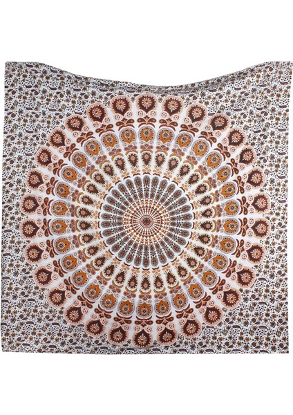 Hippi Bohem Psychedelic Altın Mavi Tavuskuşu Mandala Duvar Asılı Yatak Goblen (Turuncu Kahverengi, Boyut: 59,1" x 78,7") (Yurt Dışından)