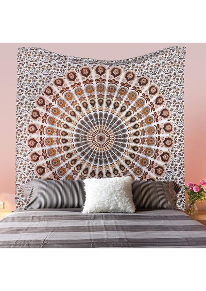 Hippi Bohem Psychedelic Altın Mavi Tavuskuşu Mandala Duvar Asılı Yatak Goblen (Turuncu Kahverengi, Boyut: 59,1" x 78,7") (Yurt Dışından) fiyatları