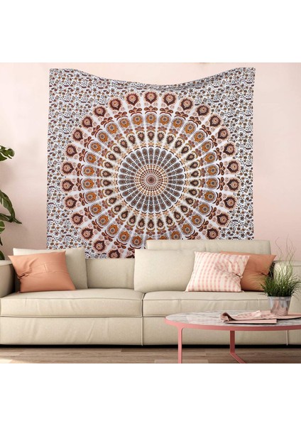 Hippi Bohem Psychedelic Altın Mavi Tavuskuşu Mandala Duvar Asılı Yatak Goblen (Turuncu Kahverengi, Boyut: 59,1" x 78,7") (Yurt Dışından) modelleri