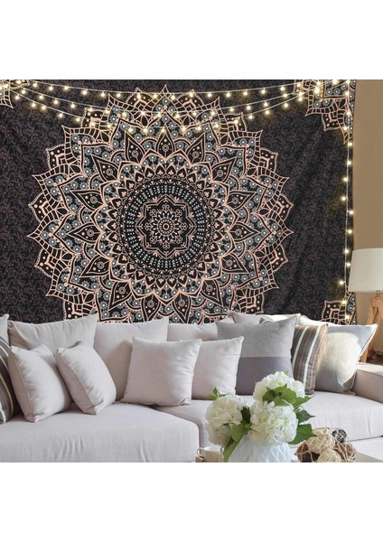 Siyah Mandala Goblen Duvar Asılı Psychedelic Duvar Goblen Estetik Hint Hippi Duvar Dekoru Bohem Duvar Sanatı Boho Ev Dekorasyonu Yatak Odası, Oturma Odası, Yurt - 51"x 59" (Yurt Dışından)