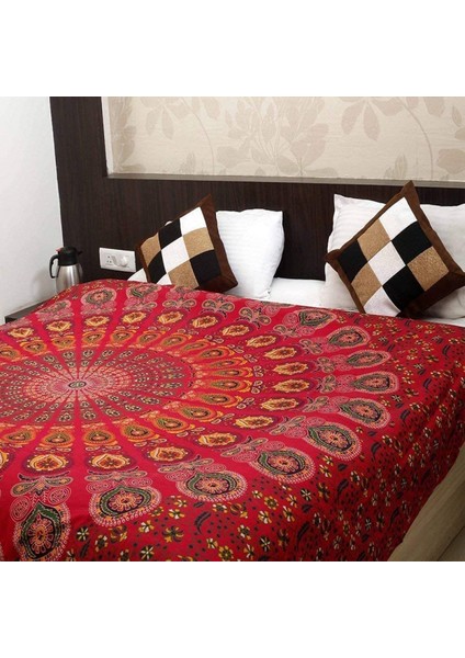 Hippi Bohem Psychedelic Altın Mavi Tavuskuşu Mandala Duvar Asılı Yatak Goblen (Altın Kırmızı, Boyut: 51,2" x 59,1") (Yurt Dışından)