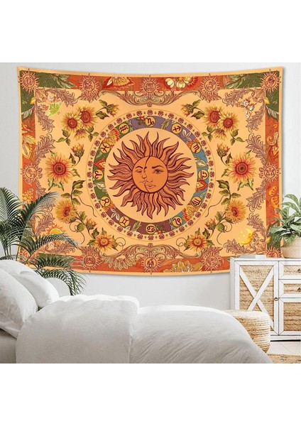 Sarı Güneş ve Ay Goblen Vintage Indie Boho Goblen Duvar Asılı Ayçiçeği Kelebek Güve Takımyıldızı Estetik Duvar Halıları(Turuncu, 60'' × 80'') (Yurt Dışından)