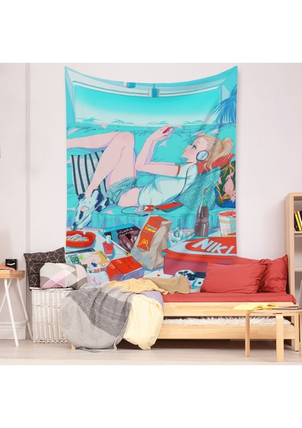 Anime Goblen Estetik Sanat Ev Arka Plan Kumaş Dekor Hediye Boho Goblen Oturma Odası Yatak Odası Dekoru (614-24, 51X59 Inç) (Yurt Dışından)