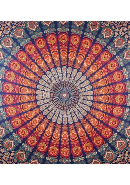 Hippi Bohem Psychedelic Altın Mavi Tavuskuşu Mandala Duvar Asılı Yatak Goblen (Altın Mavi, Boyut: 70,9" x 90,6") (Yurt Dışından)