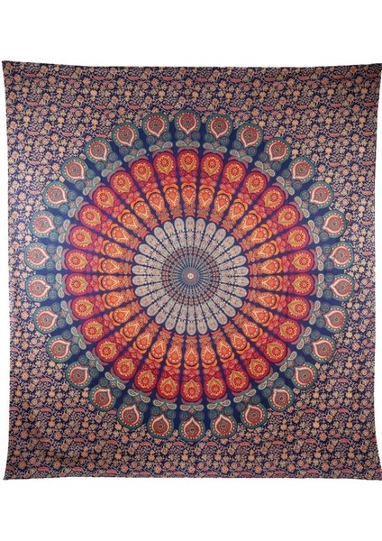 Hippi Bohem Psychedelic Altın Mavi Tavuskuşu Mandala Duvar Asılı Yatak Goblen (Altın Mavi, Boyut: 70,9" x 90,6") (Yurt Dışından)