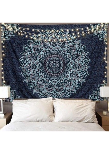 Siyah Mavi Mandala Goblen Duvar Asılı Vintage Halılar Estetik Hippi Duvar Dekoru Bohem Duvar Sanatı Boho Ev Dekorasyonu Yatak Odası, Oturma Odası, Yurt - 59"x 79" (Yurt Dışından)