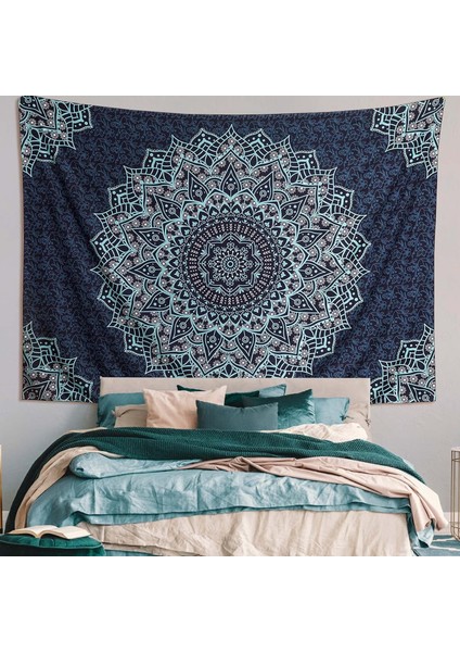 Siyah Mavi Mandala Goblen Duvar Asılı Vintage Halılar Estetik Hippi Duvar Dekoru Bohem Duvar Sanatı Boho Ev Dekorasyonu Yatak Odası, Oturma Odası, Yurt - 59"x 79" (Yurt Dışından)