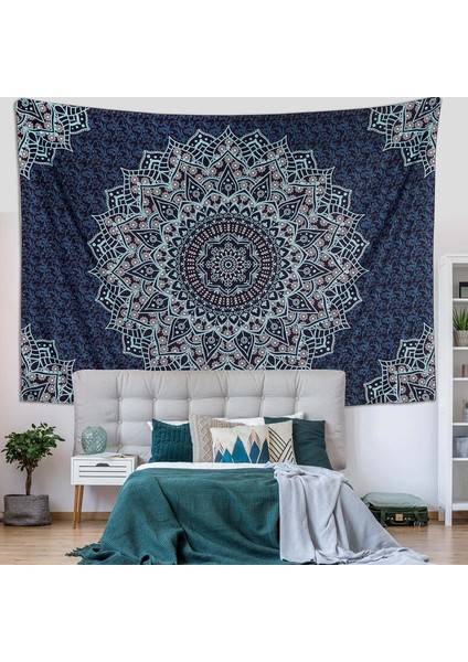 Siyah Mavi Mandala Goblen Duvar Asılı Vintage Halılar Estetik Hippi Duvar Dekoru Bohem Duvar Sanatı Boho Ev Dekorasyonu Yatak Odası, Oturma Odası, Yurt - 59"x 79" (Yurt Dışından)