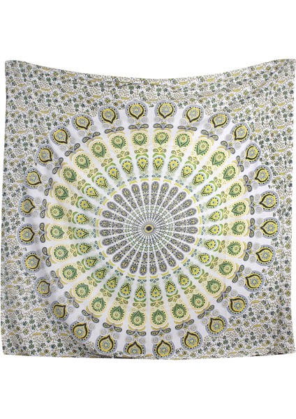 Hippi Bohem Psychedelic Altın Mavi Tavuskuşu Mandala Duvar Asılı Yatak Goblen (Sarı Yeşil, Boyut: 51,2" x 59,1") (Yurt Dışından)