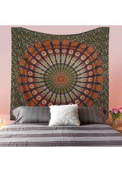 Hippi Bohem Psychedelic Altın Mavi Tavuskuşu Mandala Duvar Asılı Yatak Goblen (Altın Yeşil, Boyut: 51,2" x 59,1") (Yurt Dışından) fiyatları