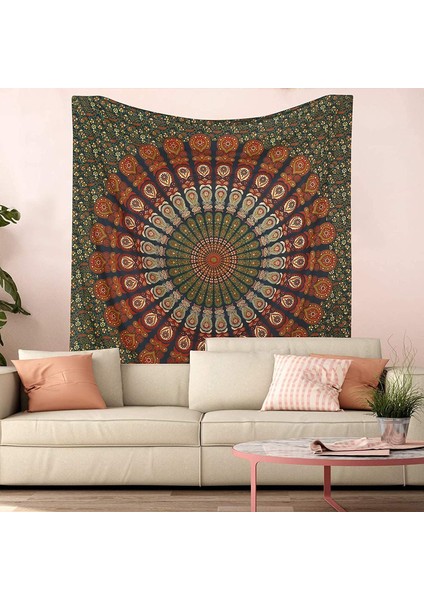 Hippi Bohem Psychedelic Altın Mavi Tavuskuşu Mandala Duvar Asılı Yatak Goblen (Altın Yeşil, Boyut: 51,2" x 59,1") (Yurt Dışından) modelleri