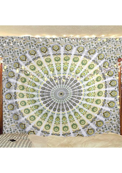 Hippi Bohem Psychedelic Altın Mavi Tavuskuşu Mandala Duvar Asılı Yatak Goblen (Sarı Yeşil, Boyut: 70,9" x 90,6") (Yurt Dışından) fiyatları