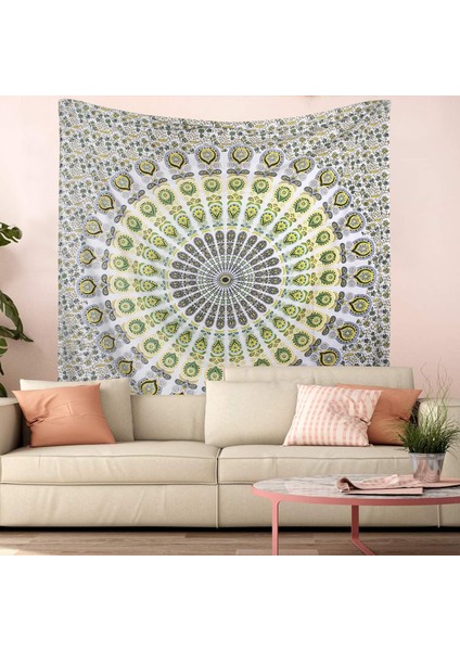 Hippi Bohem Psychedelic Altın Mavi Tavuskuşu Mandala Duvar Asılı Yatak Goblen (Sarı Yeşil, Boyut: 70,9" x 90,6") (Yurt Dışından) fırsatları