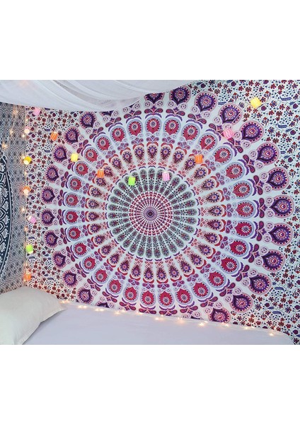 Hippi Bohem Psychedelic Altın Mavi Tavuskuşu Mandala Duvar Asılı Yatak Goblen (Pembe Mavi, Boyut: 51,2" x 59,1") (Yurt Dışından)