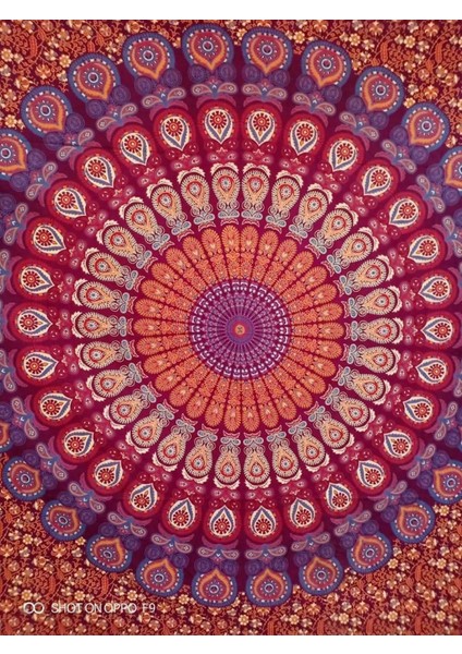 Hippi Bohem Psychedelic Altın Mavi Tavuskuşu Mandala Duvar Asılı Yatak Goblen (Mavi Kırmızı, Boyut: 70,9" x 90,6") (Yurt Dışından)